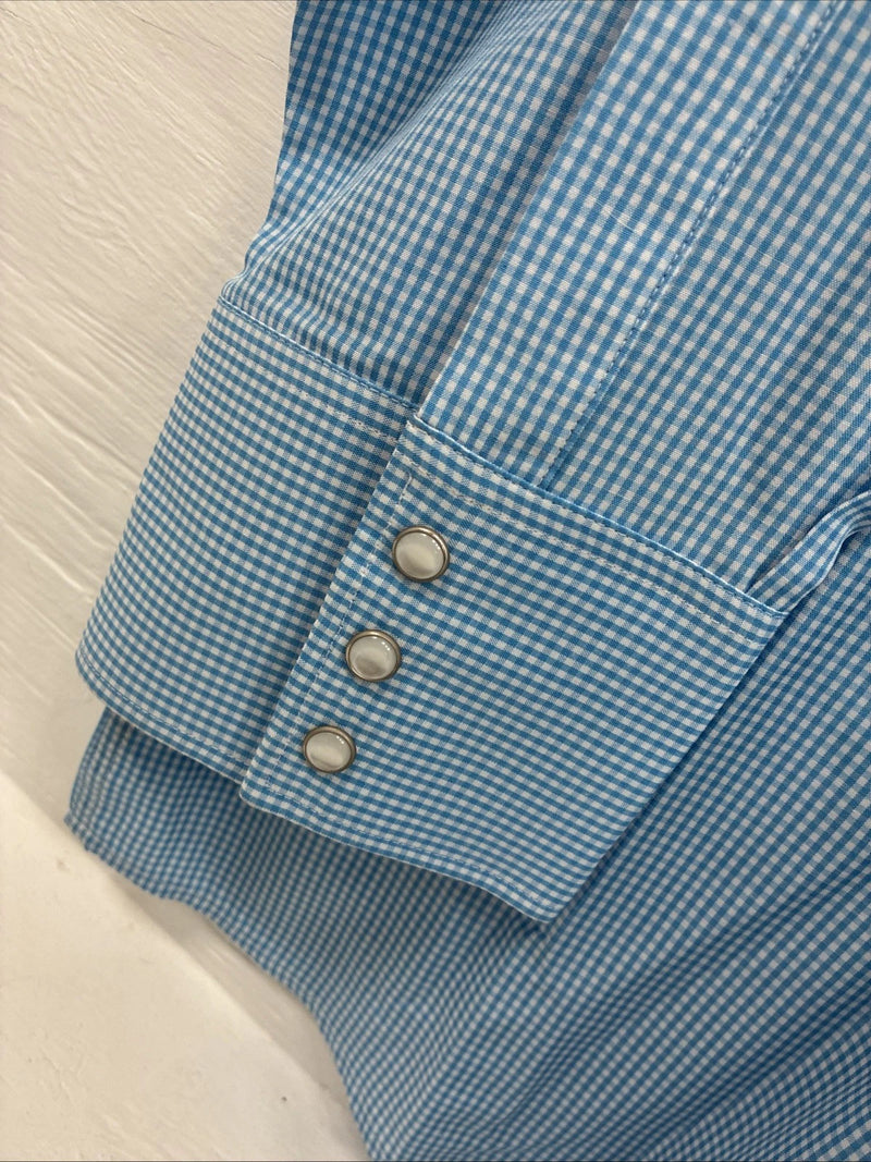 New Men’s White Horse Blue Checkered Long Sleeve Pearl Snap 2XL H-28