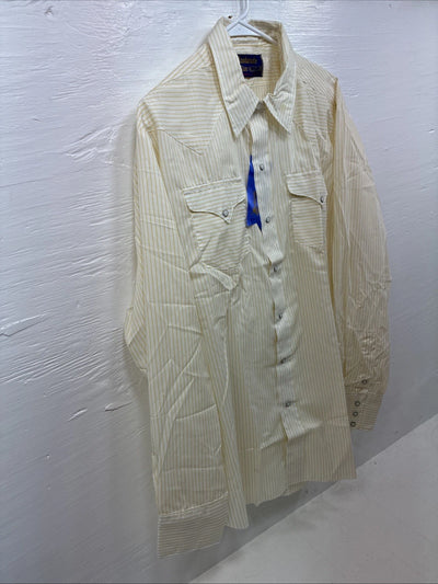 New Men’s Panhandle Slim Yellow Strip Long Sleeve Pearl Snap 16 Large AA-33