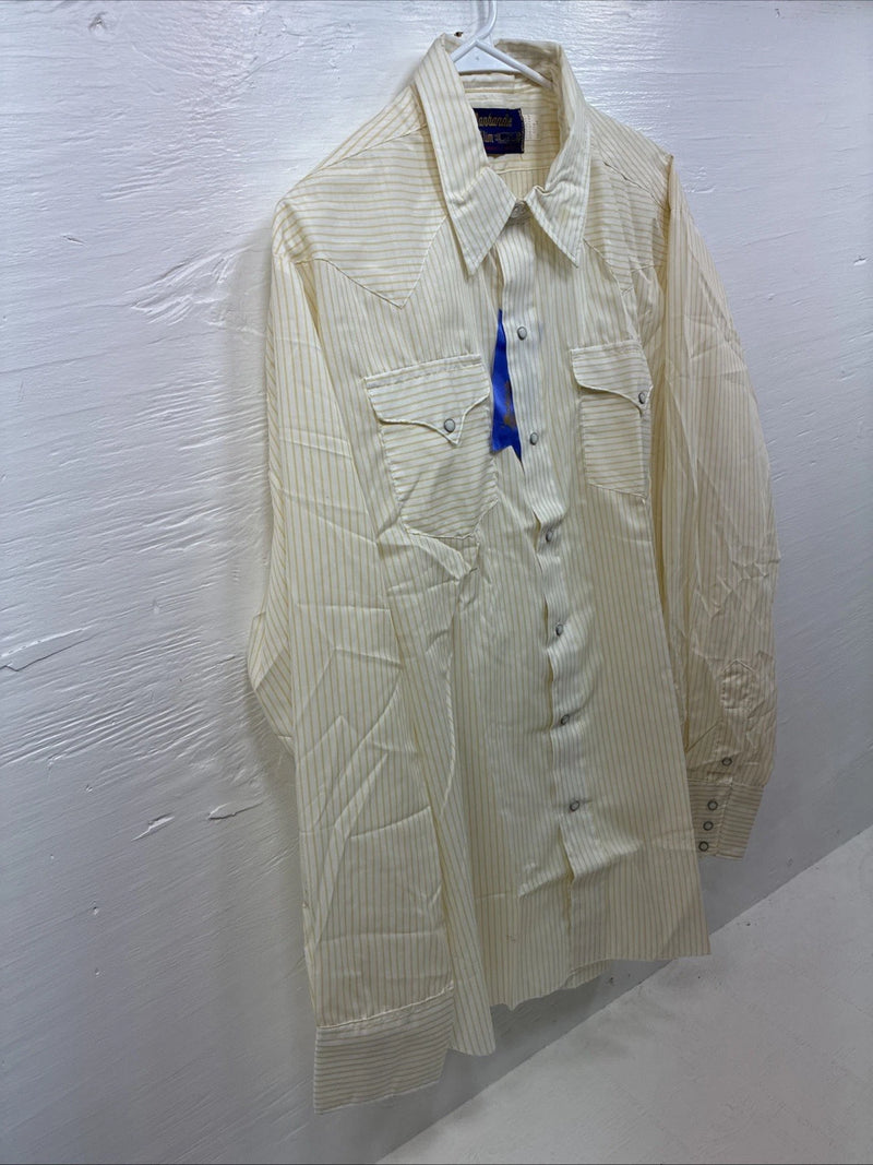 New Men’s Panhandle Slim Yellow Strip Long Sleeve Pearl Snap 16 Large AA-33