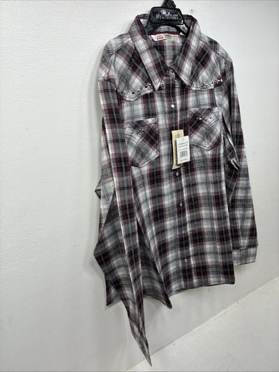 New Women’s Cumberland Purple Plaid Long Sleeve Pearl Snap 3XL GG-25