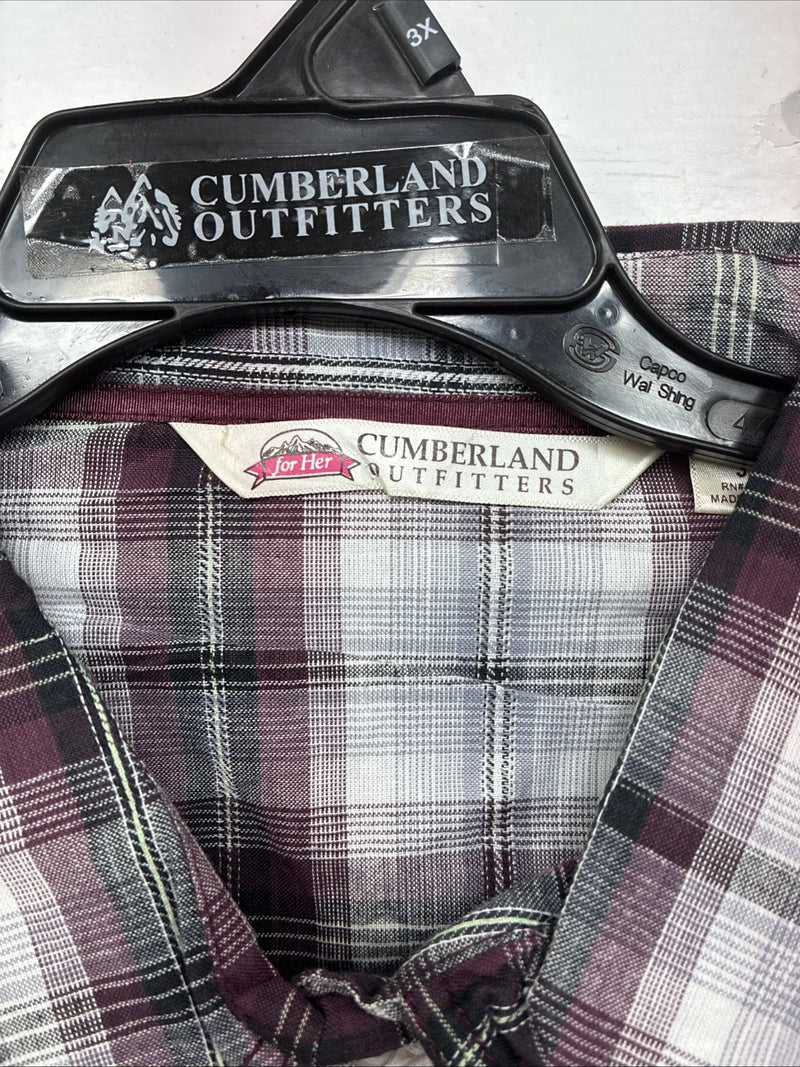 New Women’s Cumberland Purple Plaid Long Sleeve Pearl Snap 3XL GG-33