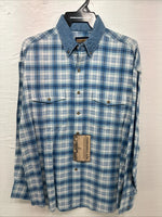 New Men’s Panhandle Slim Blue Plaid Long Sleeve Button Up Large AA-30