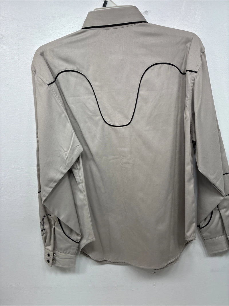 New Women’s White Horse Tan Design Long Sleeve Pearl Snap Large LL-29