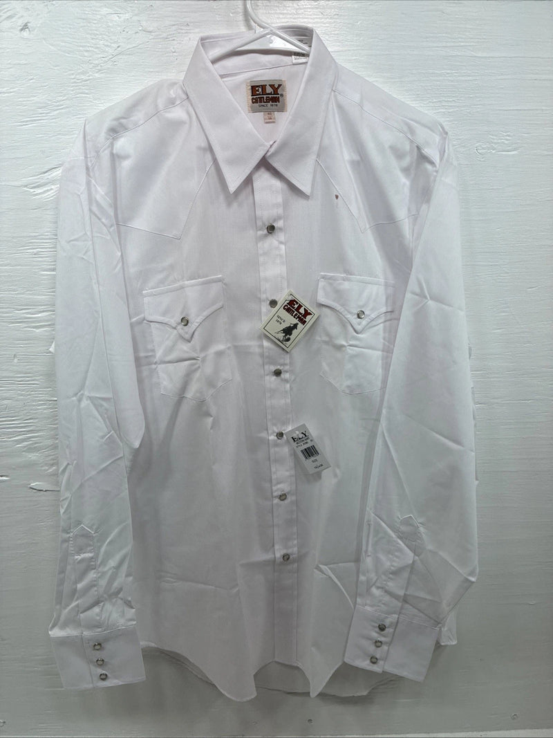 New Men’s ELY Cattleman White Long Sleeve Pearl Snap 16.5 X 36 Large X-105