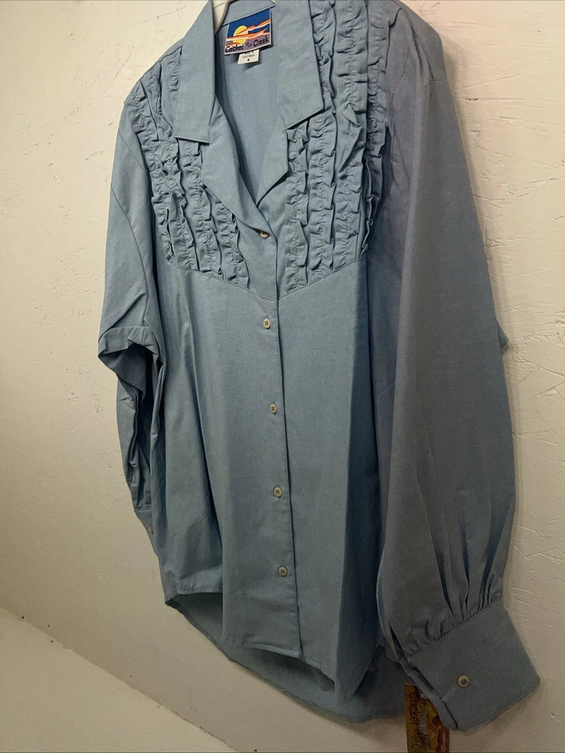 New Women’s Cricket By The Creek Blue Long Sleeve Button Up Shirt M 3C-40