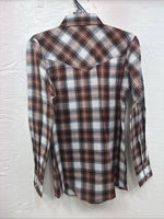 New Kids ELY Cattleman Orange Plaid Long Sleeve Pearl Snap Size 12 DD-37