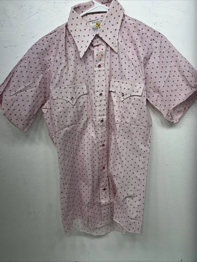New Men’s Pink Permanent Press Short Sleeve Pearl Snap Shirt Medium P-24