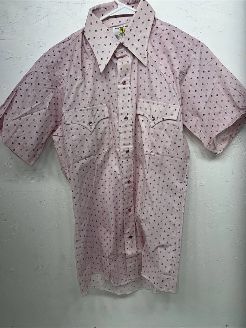 New Men’s Pink Permanent Press Short Sleeve Pearl Snap Shirt Medium P-24