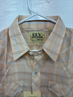 New Men’s ELY Cattleman Orange Plaid Short Sleeve Pearl Snap Large X-24