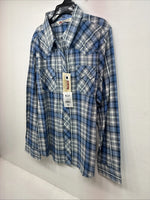 New Women’s Cumberland Blue Plaid Long Sleeve Pearl Snap 1XL GG-38