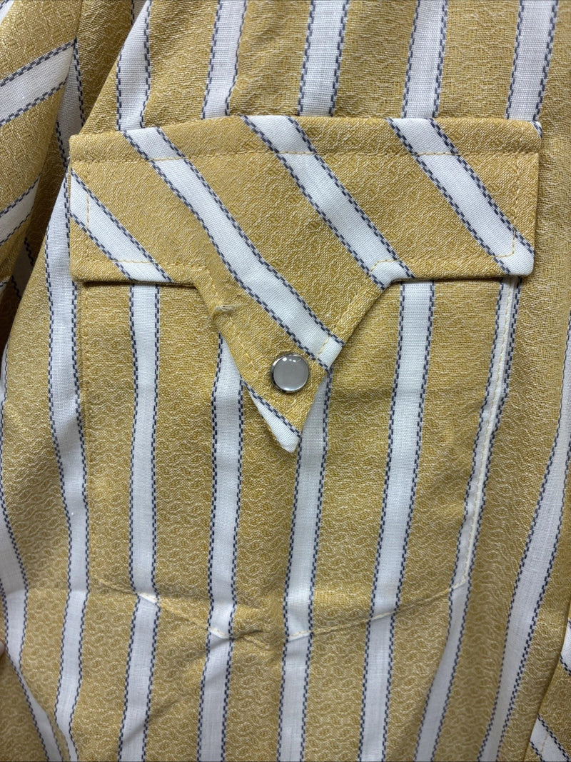 New Men’s Fenton Yellow Stripe Long Sleeve Pearl Snap 15 Medium AA-65