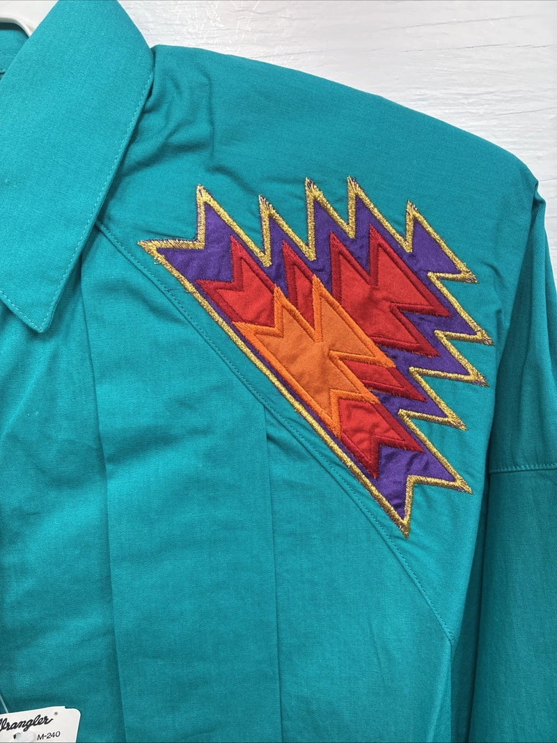 New Men’s Wrangler Teal Western Design Long Sleeve Cover Button Up Small J-49