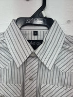 New Kids White Horse Gray Stripe Long Sleeve Pearl Snap Medium DD-57