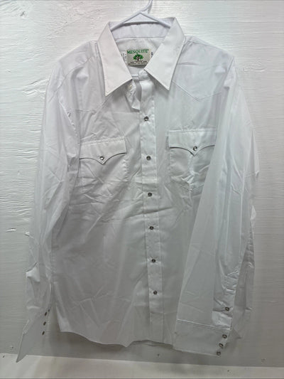 New Men’s Mesquite Western White Long Sleeve Pearl Snap 17.5 X 37 XL R-83