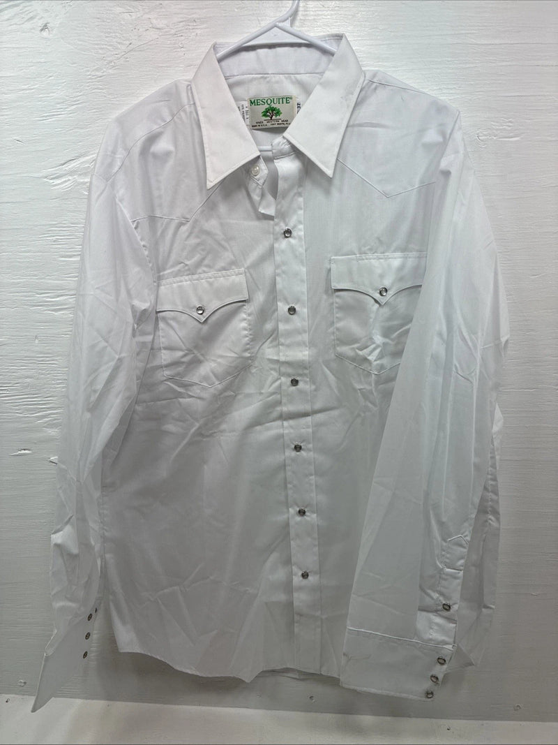 New Men’s Mesquite Western White Long Sleeve Pearl Snap 17.5 X 37 XL R-83