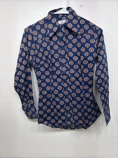 New Women’s Tem Tex Blue design Long Sleeve Pearl Snap Size 32 KK-51