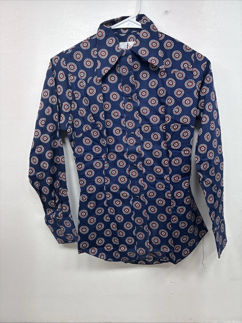 New Women’s Tem Tex Blue design Long Sleeve Pearl Snap Size 32 KK-51