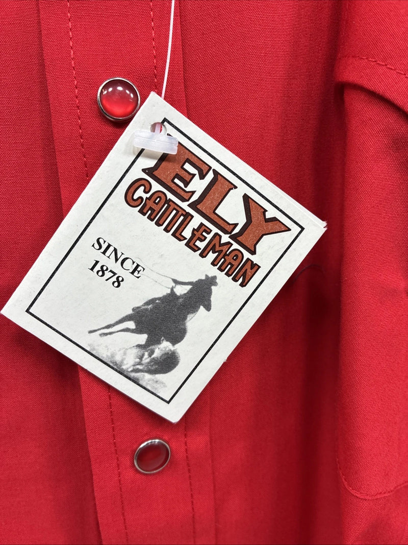 New Men’s ELY Cattleman Red Short Sleeve Pearl Snap 2XL Regular E-42