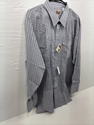 New Men’s ELY Cattleman Gray deigned Long Sleeve Pearl Snap 18 X 36 2XL F-74