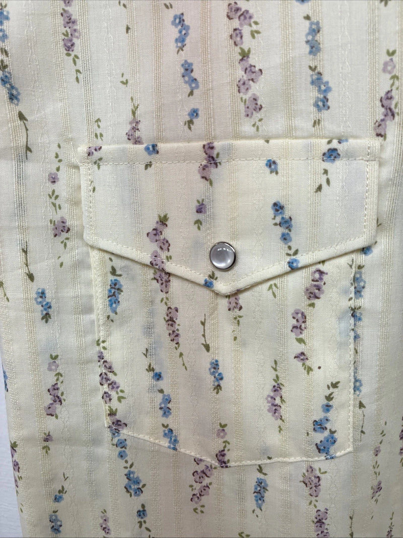 New Women’s White Horse Yellow Floral Short Sleeve Pearl Snap Medium II-97