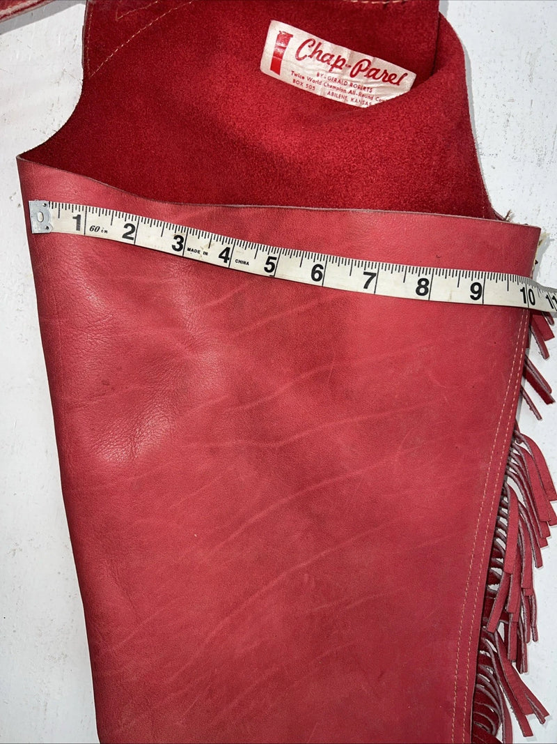 NOS Red Chap-Parel Show Chaps With Fringe Adjustable Waist 38” I-74