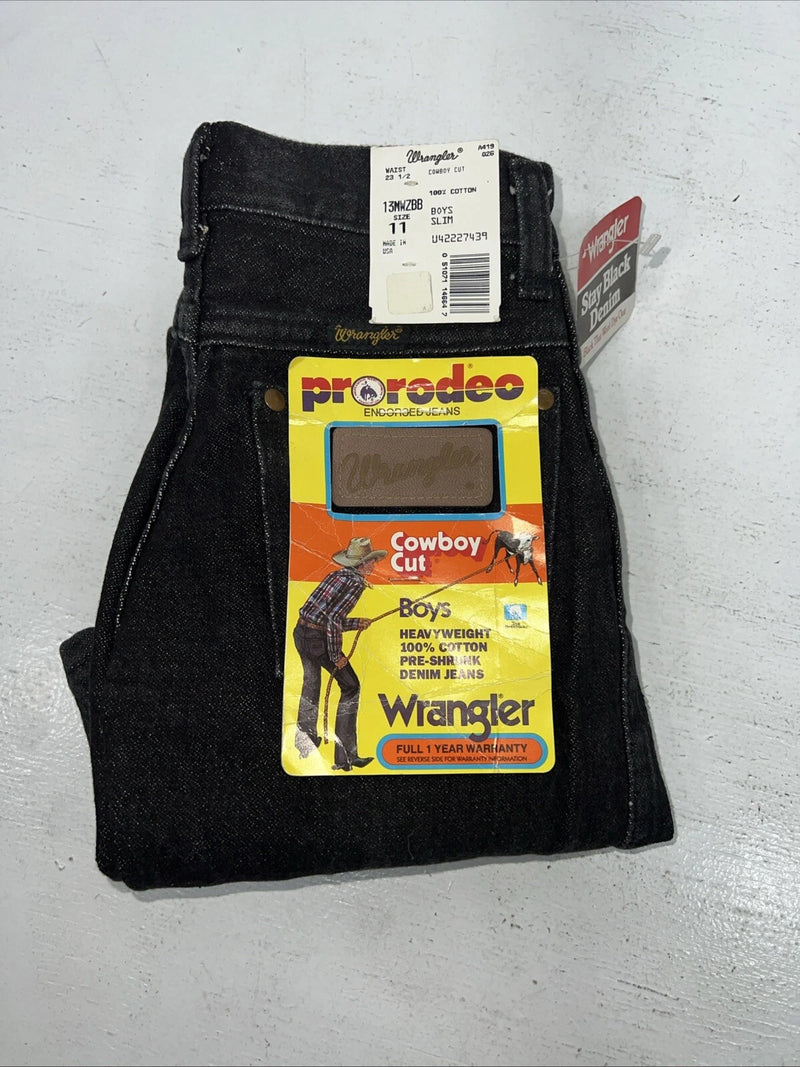 New Boys Black Wrangler Pro Rodeo Cowboy Cut Denim Jeans. 11/23 1/2 C-4