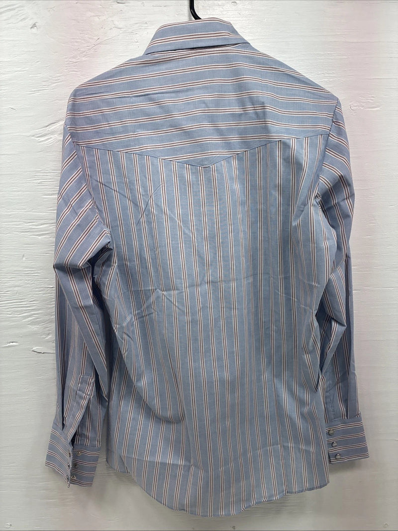 New Men’s ELY Cattleman blue Stripe Long Sleeve Pearl Snap 15.5 Medium Q-106
