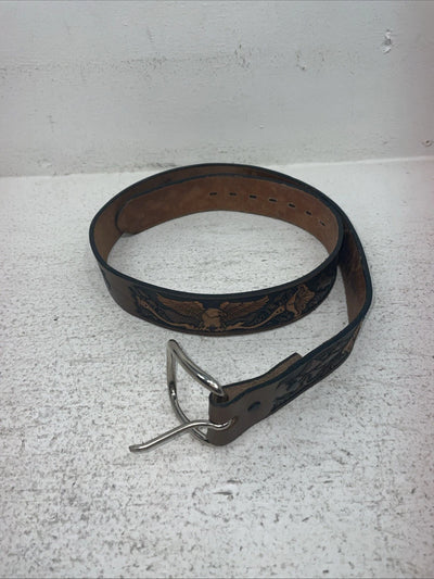 New Brown Genuine Leather Chambers Eagle Tooled 34” Belt #6412-13 Z-22