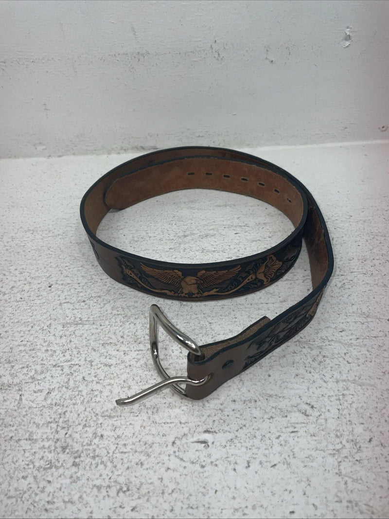 New Brown Genuine Leather Chambers Eagle Tooled 34” Belt #6412-13 Z-22