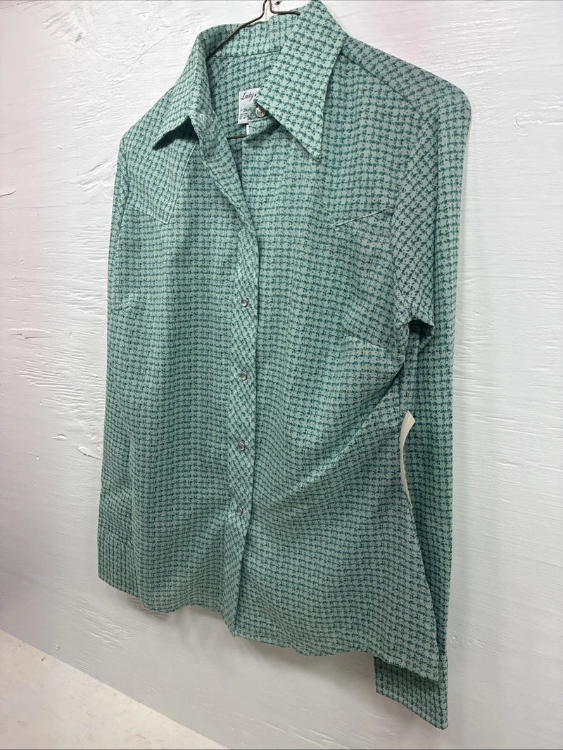 New Women’s Dickson Jenkins Green design Long Sleeve Pearl Snap Small DD-44