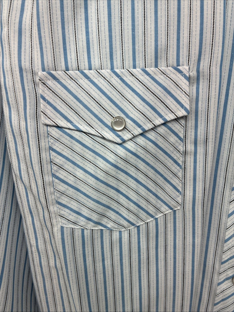 New Women’s White Horse Blue White Stripe Long Sleeve Pearl Snap Medium YY-119