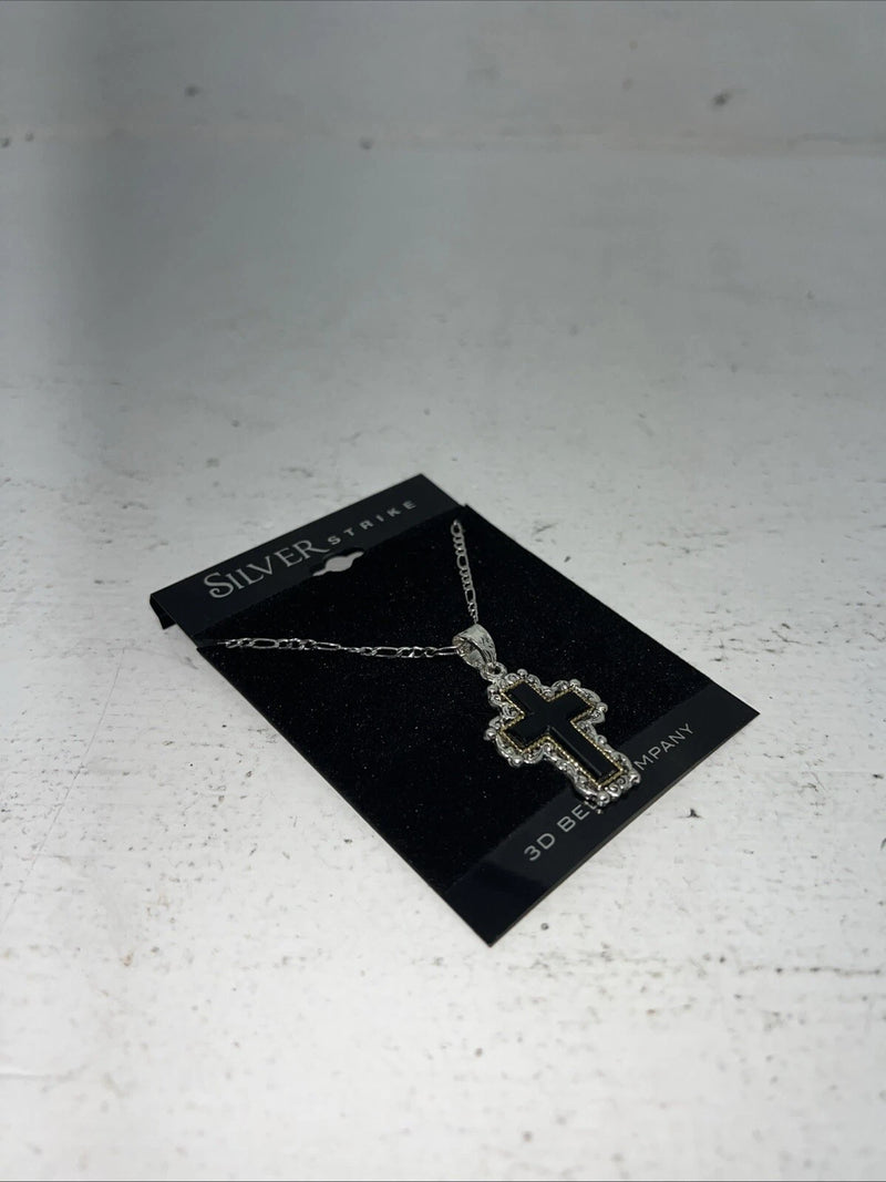 New Women’s Silver Strike Black 3D Cross Necklace N140 A-69