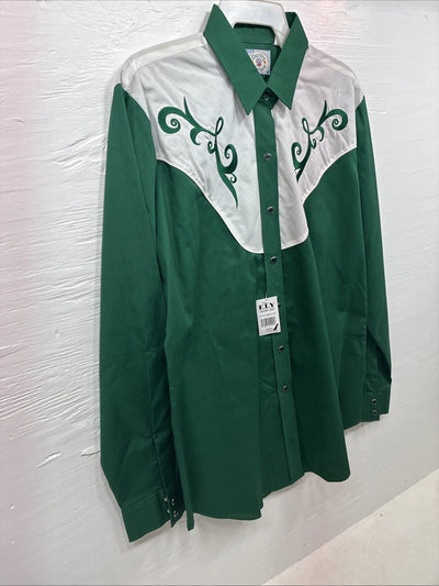 New Teens Country Charmers Green Long Sleeve Pearl Snap Large CC-98