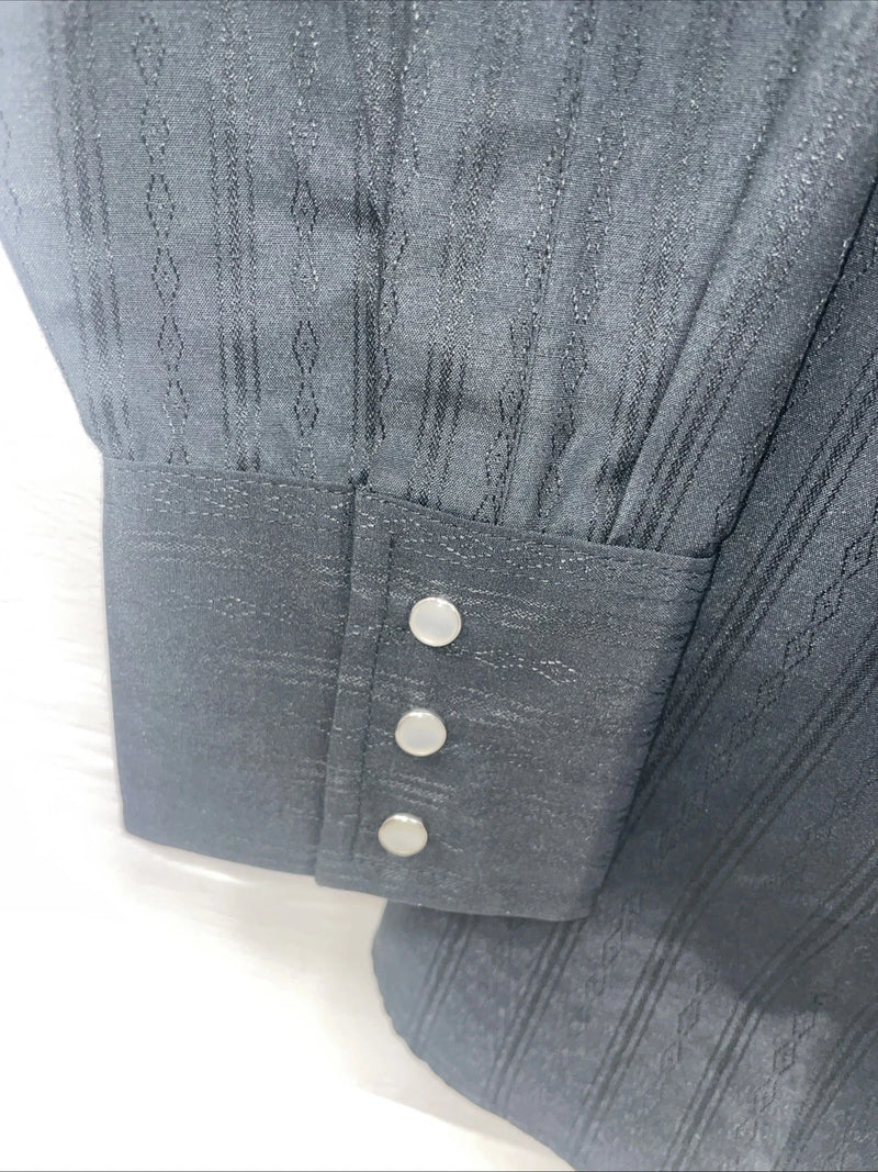New Men’s ELY Cattleman Black Long Sleeve Pearl Snap 15.5 X 33 Medium B-115
