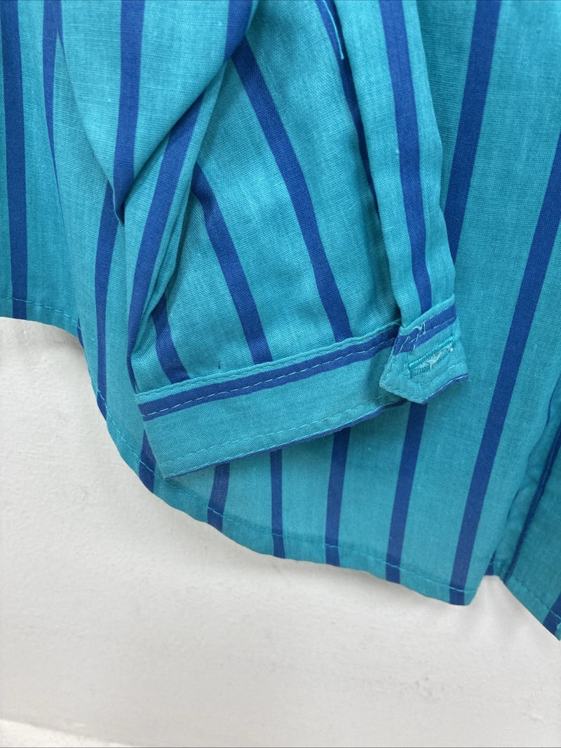 New Women’s H Bar C Blue Stripe Long Sleeve Button Up Size 10 MM-14