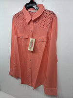New Women’s Cumberland Pink Designed Long Sleeve Pearl Snap Small II-100