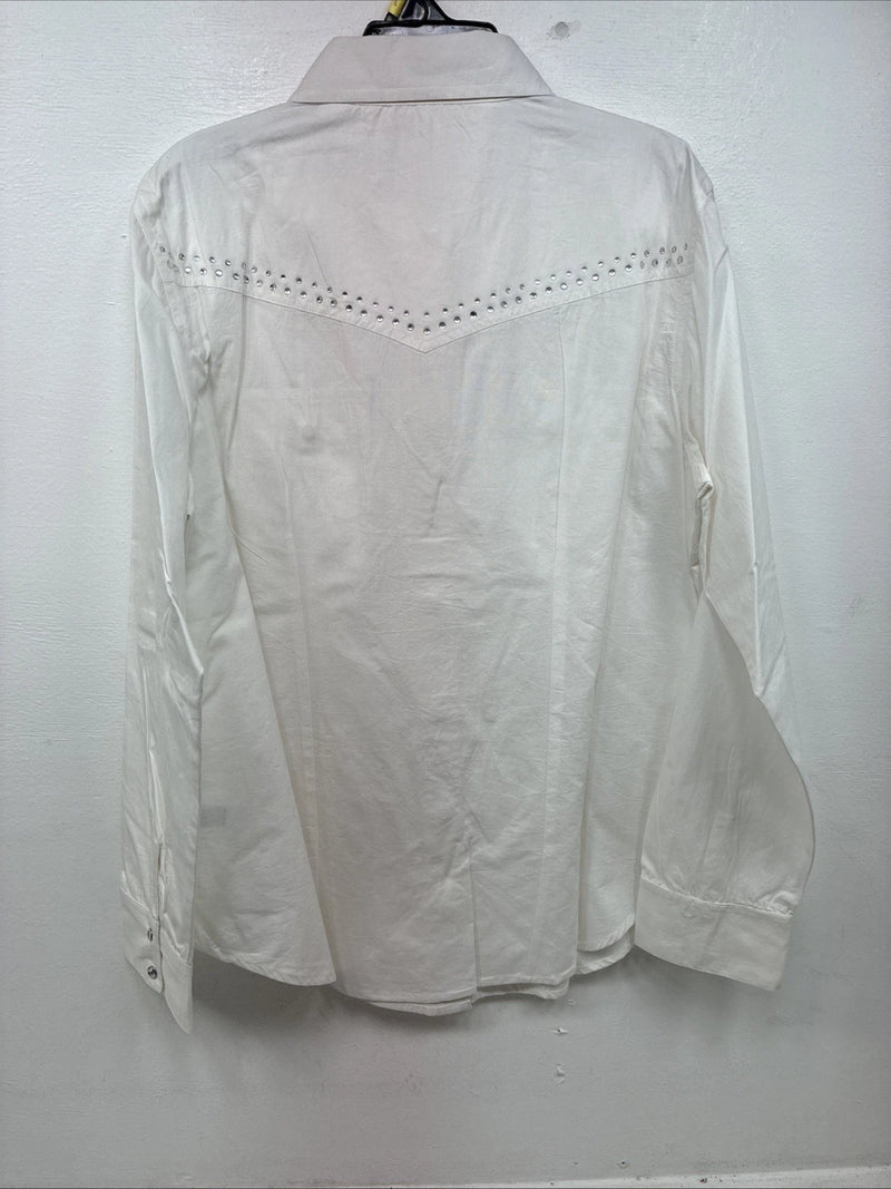 New Women’s Cumberland White Gem Long Sleeve Pearl Snap Large MM-8