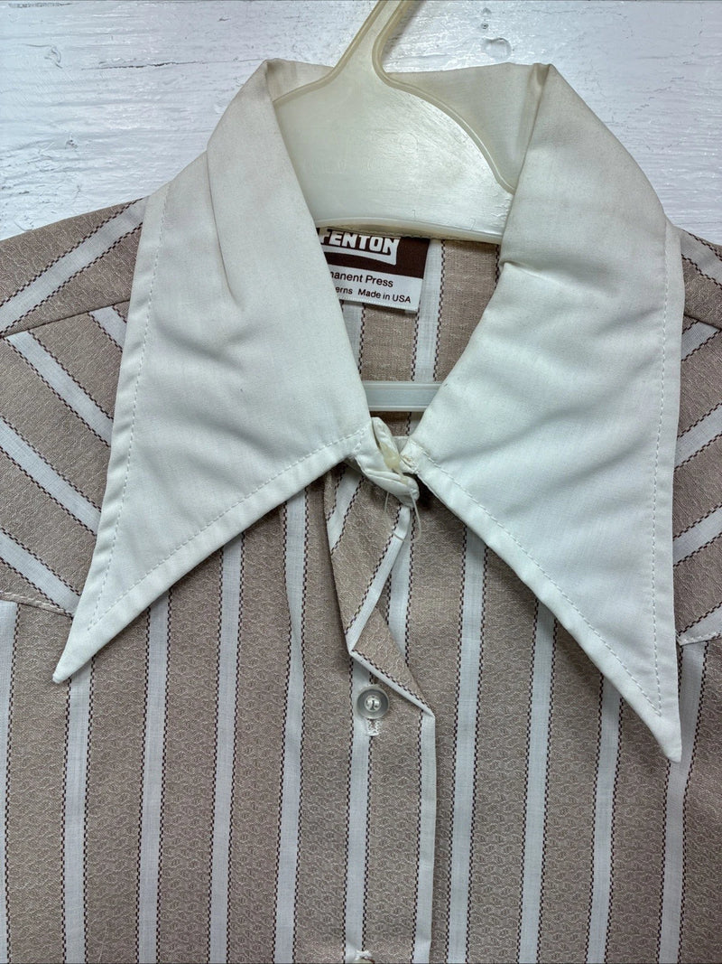 New Men’s Fenton Tan White Stripe Long Sleeve Button Up Small Q-17