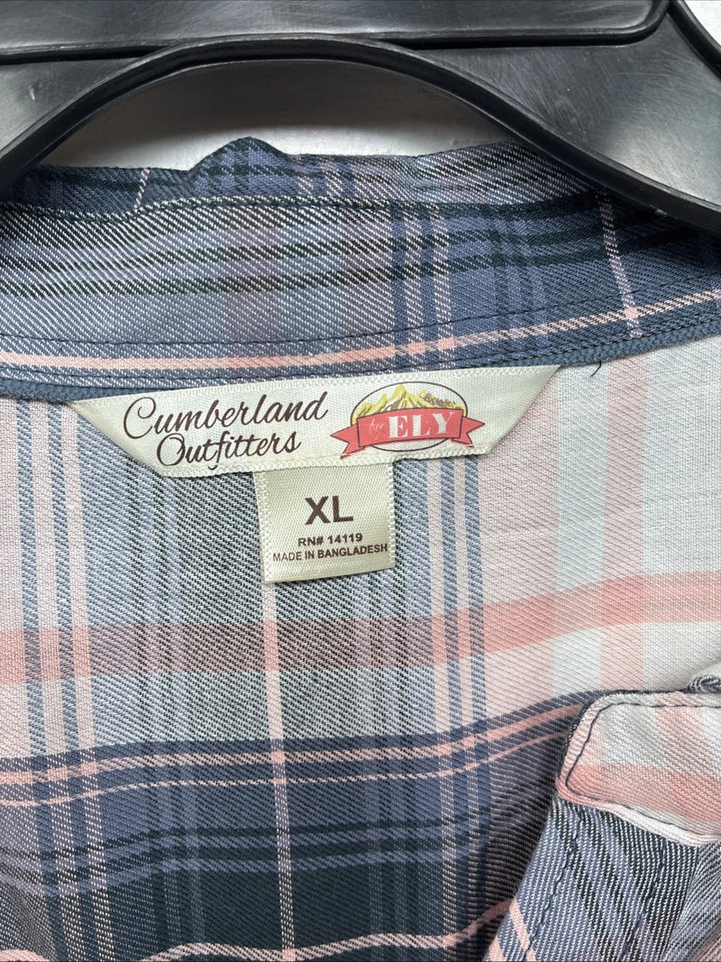 New Women’s Cumberland Pink Purple Plaid Long Sleeve Button Up XL GG-85
