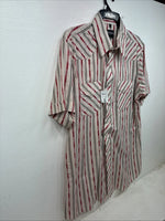 New Women’s White Horse Red White Stripe Short Sleeve Pearl Snap Large YY-116