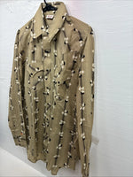 New Men’s ELY Plains Yellow Black Floral Long Sleeve Pearl Snap 15.5 Medium T-14