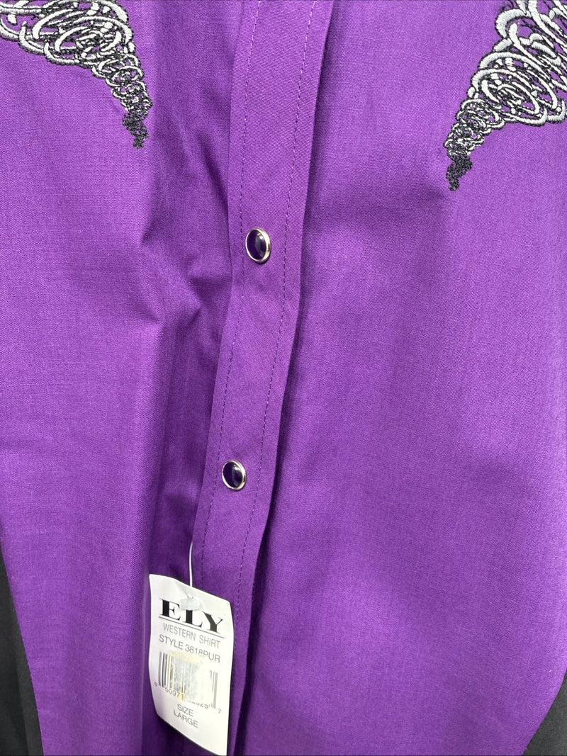 New Women’s Country Charmers Purple Black Long Sleeve Pearl Snap Large LL-37