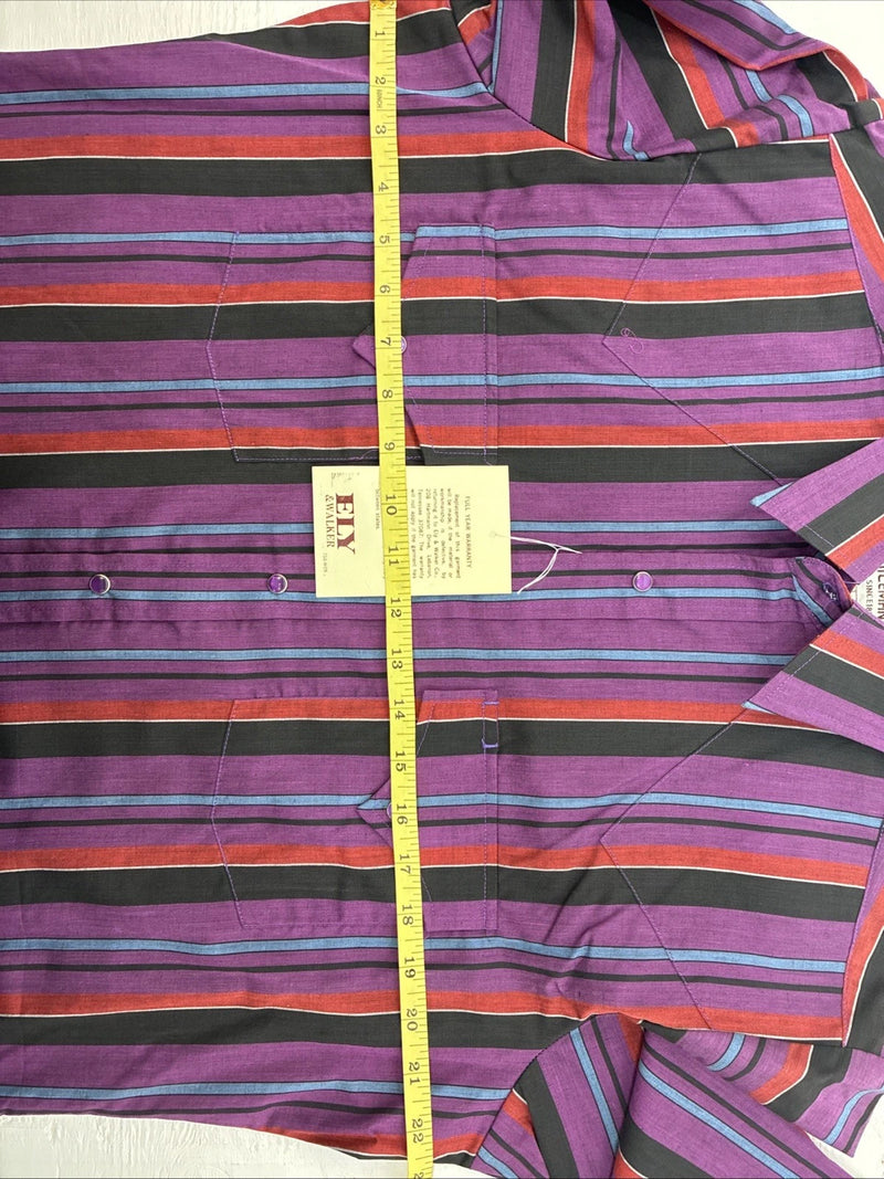 New Men’s ELY Cattleman Purple Stripe Long Sleeve Pearl Snap 15.5 Medium AA-112