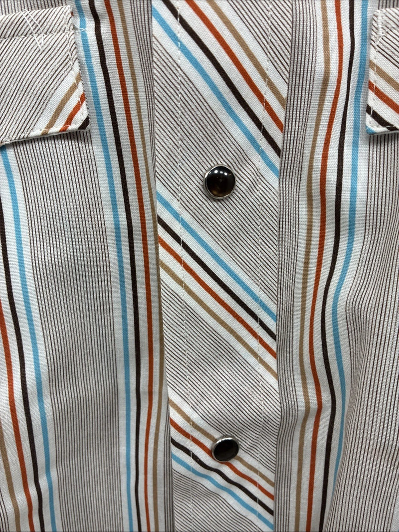 New Men’s Tem Tex Brown Stripe Long Sleeve Pearl Snap 16 Large X-46