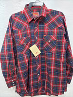 New Men’s ELY Plains Red Blue Plaid Long Sleeve Pearl Snap 16.5 Large Q-74