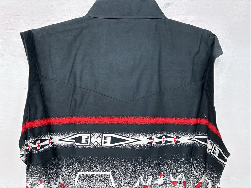 New women’s Cumberland Black White Design Short Sleeve Button Up Large MM-123