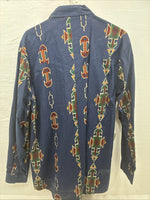 New Men’s GunSmoke Blue Western Design Long Sleeve Button Up Large AA-42