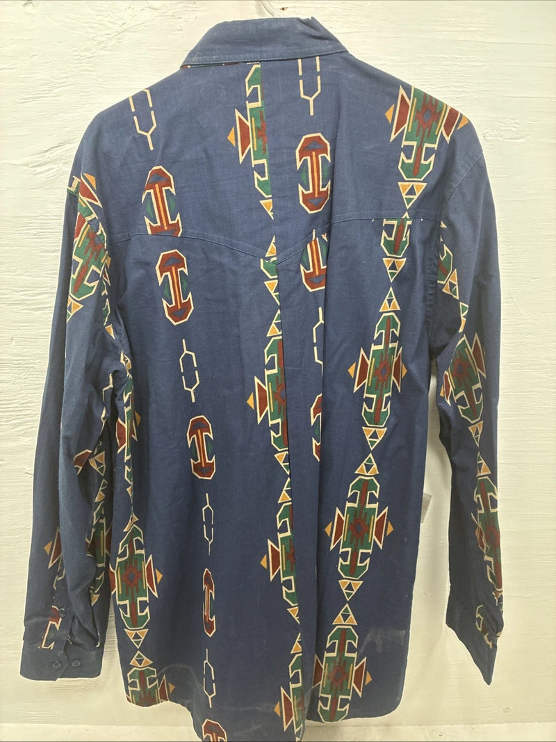 New Men’s GunSmoke Blue Western Design Long Sleeve Button Up Large AA-42