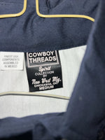 New Men’s Cowboy Threads Navy White Tan Button Up Long Sleeve Shirt Medium I-38