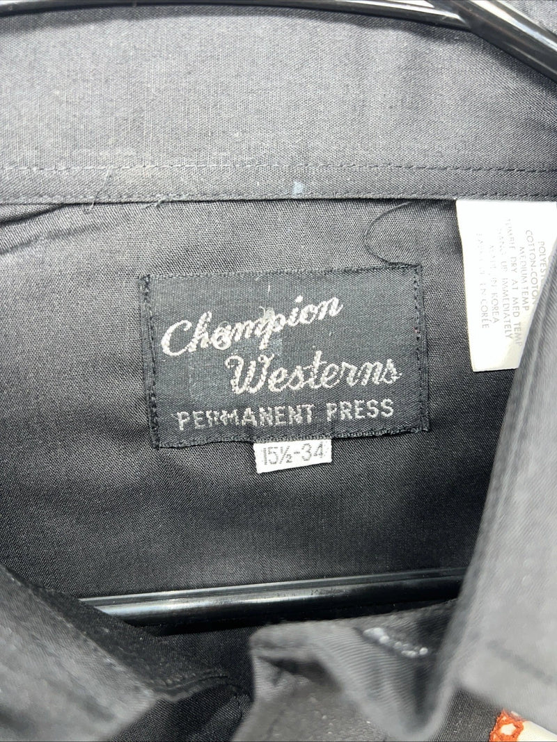 New Men’s Black Champion Western Pearl Snap Long Sleeve Shirt 15.5x34 M I-43